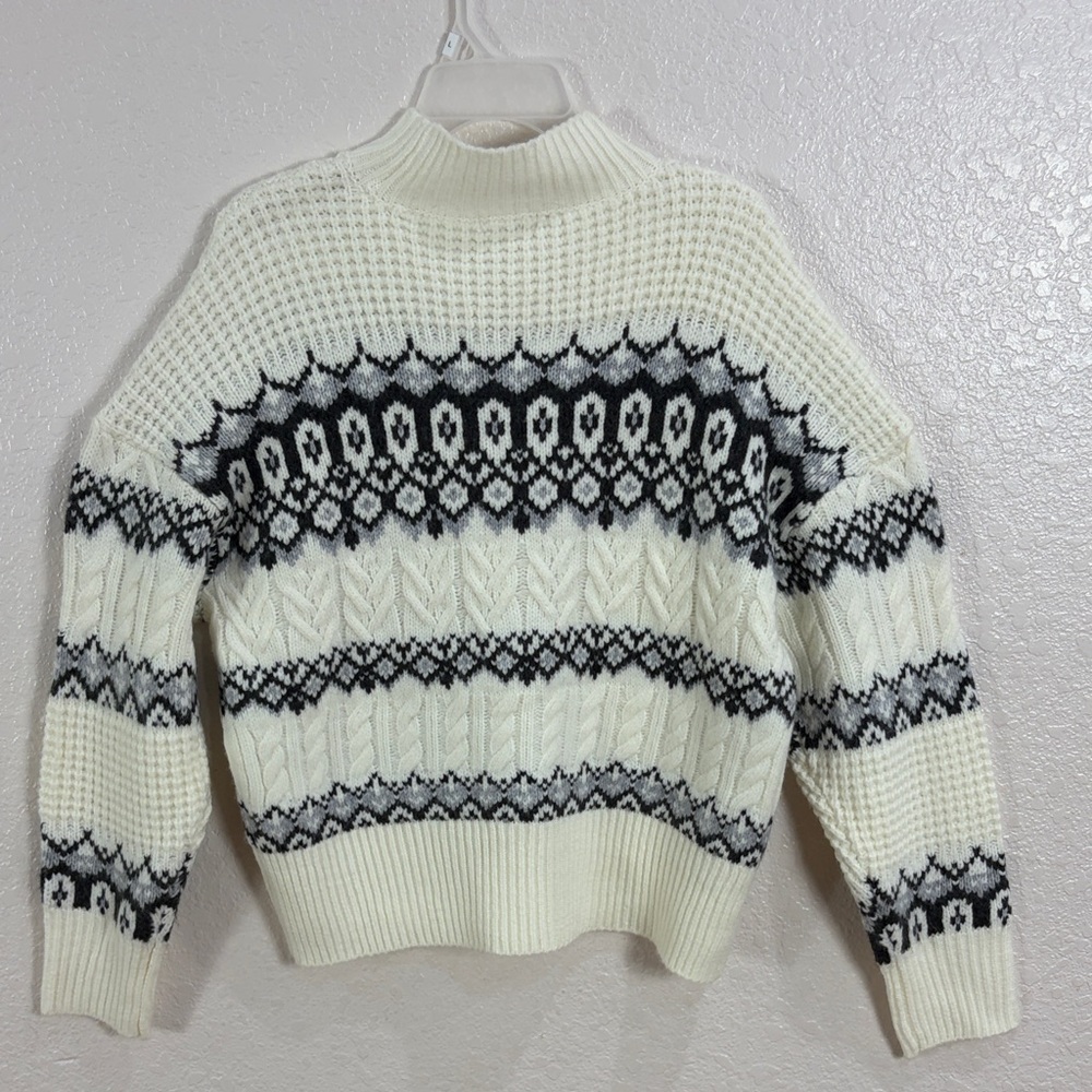 Adyson Parker Black and white Fair Isle Cable Knit Sweater,Size L. - Picture 7 of 17